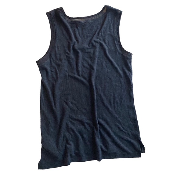 Banana Republic Navy Blue Linen Tank Top Sheer Panel Trim U shaped Neckline S - Picture 3 of 6